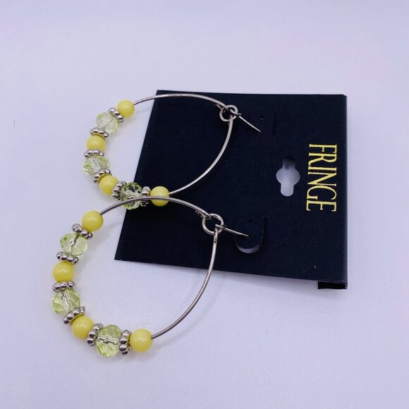 Fringe Yellow Beaded Hoop Earrings Lightweight Silver Tone Boho Chic NWT - Picture 3 of 4